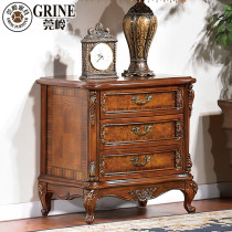 Guanling American country solid wood bedside table European retro carved bedside cabinet G