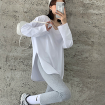 V-neck split bottoming shirt women's underwear 2022 new autumn and winter white t-shirt women's long sleeve western style autumn and winter tops