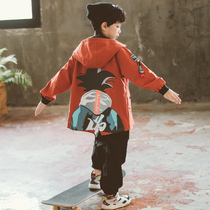 Boys coat spring and autumn cartoon childrens early autumn windbreaker long loose middle child cardigan jacket tide 12 years old