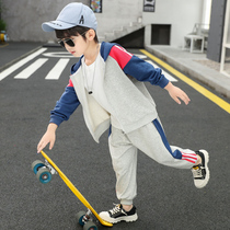 Childrens clothing boy suit 2021 spring new childrens cardigan casual child sports hoodie two sets 10 years old