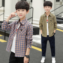 Boy Plaid Long Sleeve Shirt 2021 New Spring Autumn Dress CUHK Child Casual Shirt Han Version Boy Foreign Air Blouse