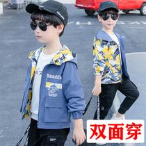Boys jacket Spring and autumn style 2021 new childrens cardio-hoodie boy boy two face to wear jacket foreign air tide