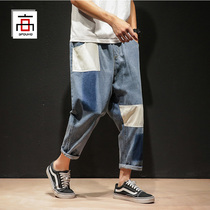 Summer day tie-colored Harlan jeans men increase yards Fatty tide nine-pants loose hip-hop 9-pants