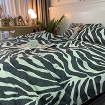 Zebra pattern simple cotton four-piece Nordic pure cotton quilt cover sheets bed hat 1 8m double bed supplies