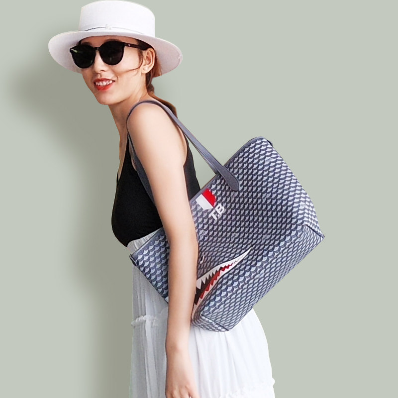 Tomi Borry Tote Bag Personality Shark Print Shopping Bag Large Capacity Tide Brand Fashion Joker Women Shoulder Bag