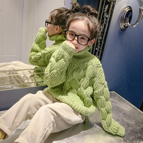 Childrens clothing girls high neck knitwear winter 2021 new autumn and winter Korean version of the children Girl foreign style pullover sweater