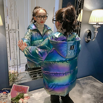 Girls foreign style shiny down jacket 2021 new childrens warm winter clothes female children thick coat down jacket tide