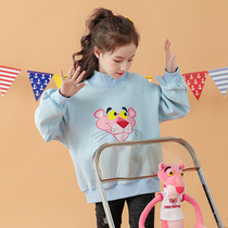 Pink leopard girl trend sweater spring and autumn clothing 2021 New Korean fashion childrens clothing foreign fashion fashion fashion fashion long sleeve top