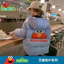 Sesame Street girls winter down jacket 2021 New tidal Air white duck down coat children loose winter coat