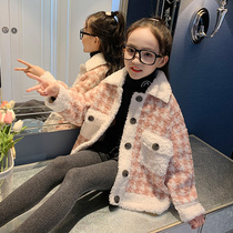 Girls winter foreign style small fragrant style lamb wool coat 2021 new childrens fashionable autumn and winter fur one