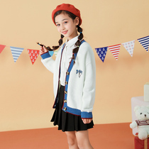 Girls Spring and Autumn Cardigan Sweater 2021 New Korean version of Zhongdang Childrens Autumn Dress Weaver Jacket Tide Fashion