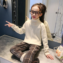 Girls plus velvet turtleneck knitted sweater 2021 New Korean childrens winter dress foreign style thick coat warm childrens clothing