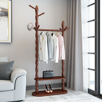 Solid wood coat rack Floor-to-ceiling bedroom Simple modern European American living room hanger storage shoe rack double pole household