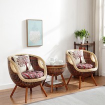 Balcony table and chair rattan chair Three-five-piece set Living room coffee table Leisure combination Terrace real rattan woven small chair Outdoor simple