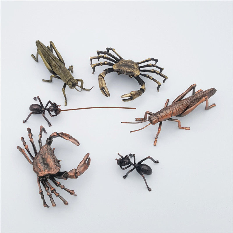 创意纯手工仿铜合金螃蟹蚂蚱茶宠摆件铁壶置盖托茶道搁架铜艺茶宠