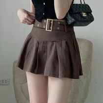 WEEKEEP Academy Wind Card with its chromatic belt V-shape Slim Pleated Skirt High Waist 100 Hitch Small Sub a half body dress