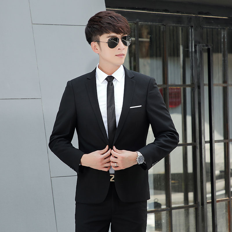 萨巴维西服套装青少年韩版修身小西装三件套男士休闲西装结婚正装