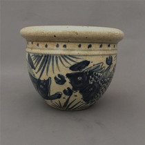 Hand-painted blue and white fish algae lotus seed tank antique collection calamus flowerpot ornaments carp feng shui ornaments old porcelain antique