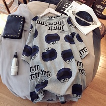 Cartoon printing T-shirt womens 2022 summer new loose western style short-sleeved top mid-length large size bottoming shirt trend