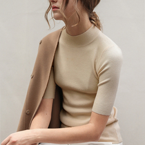 Semi-high-neck base shirt womens thin autumn simple temperament pullover sweater sleeves elegant retro slim-fit top