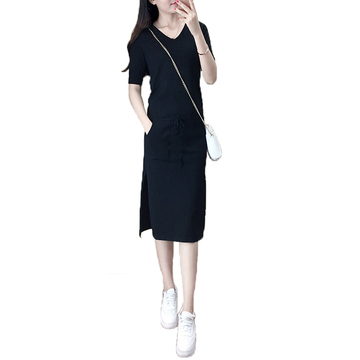 裙子夏季2018新款女潮韩版时尚修身显瘦冰丝针织裙夏装连衣裙女 裙子夏季2018新款女潮韩版时尚修身显瘦冰丝针织裙夏装连衣裙女