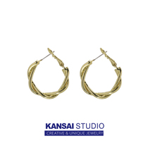 KANSAI Twin Loops Ear Accessories New Surge Japan-Japan Gold Mesh Red Advanced Sensality Fashion Personality Earrings Earrings