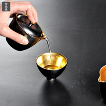 Taiwan Yingge pottery handmade ceramic colorful peacock glaze 24K tea tea set Gold Gaiwan Travel portable car