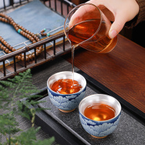 Tao Yiju gilt blue and white porcelain Kung Fu Cup Single Cup 999 silver ceramic master Cup Tea Bowl gift box set