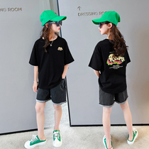 Girls' summer suit 2022 new internet-famous Western chic fashion middle and large children's casual short sleeve shorts two-piece set