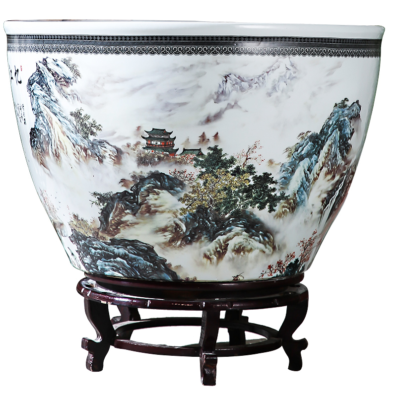 Jingdezhen ceramics tank size small water basin bowl lotus lotus cylinder cylinder tortoise porcelain jar water lily cylinder