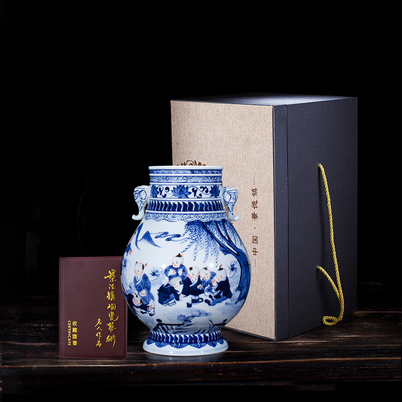 Jingdezhen ceramic vase furnishing articles sitting room flower arranging new Chinese antique blue and white porcelain porcelain home decoration arts and crafts