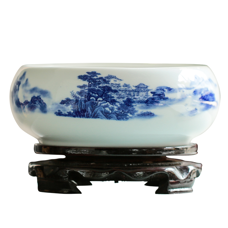 Jingdezhen ceramic aquarium goldfish large blue and white turtle slept GangPen bowl lotus refers to basin of lotus cylinder small POTS