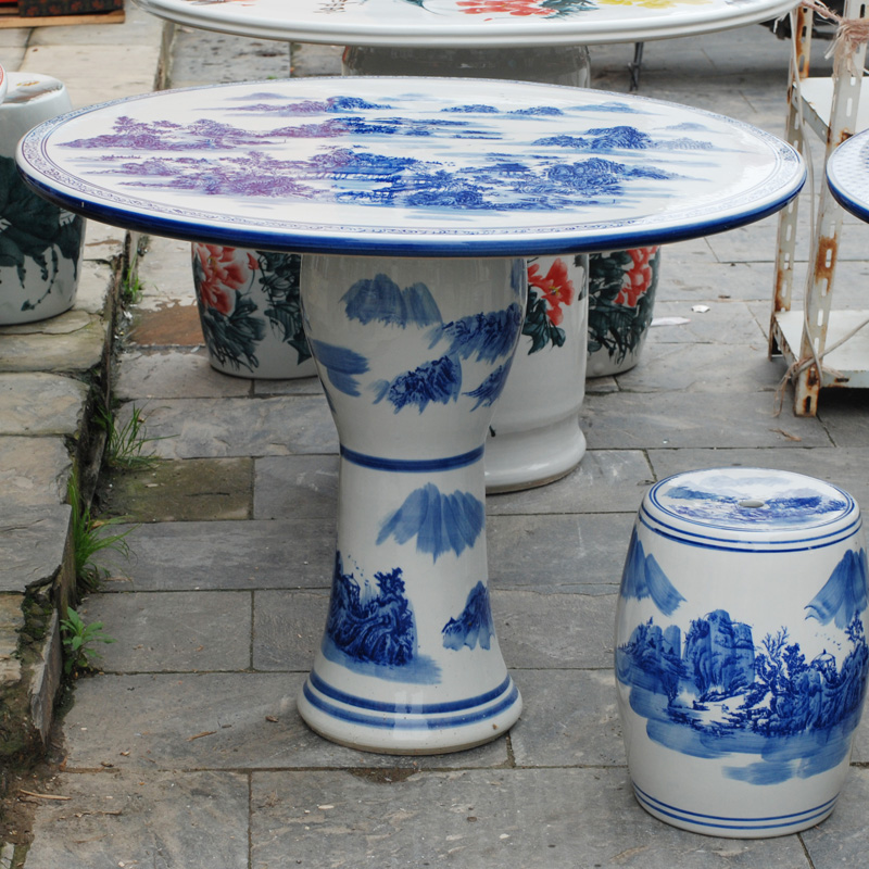 Jingdezhen ceramic who round table suit antique blue and white porcelain decorative balcony is suing courtyard garden chairs and tables