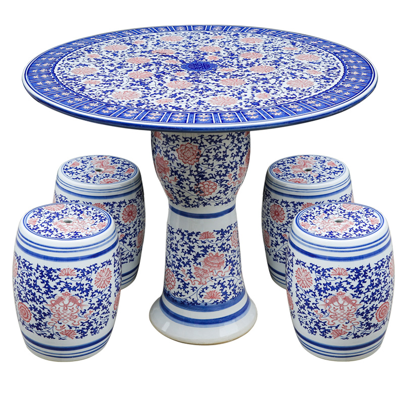 Jingdezhen ceramic who round table suit antique blue and white porcelain decorative balcony is suing courtyard garden chairs and tables