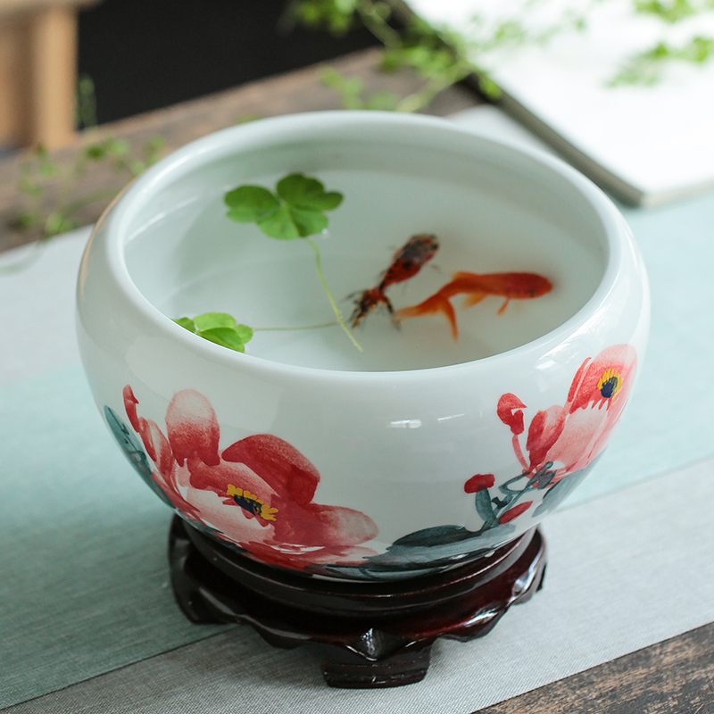 Jingdezhen ceramics furnishing articles snow cuhk aquarium water shallow refers to basin water lily tortoise cylinder storage cylinder porcelain