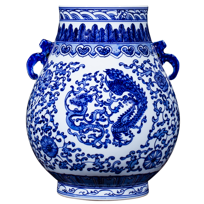 Jingdezhen ceramic furnishing articles hand - made antique blue and white porcelain vase household of Chinese style living room TV ark adornment arranging flowers