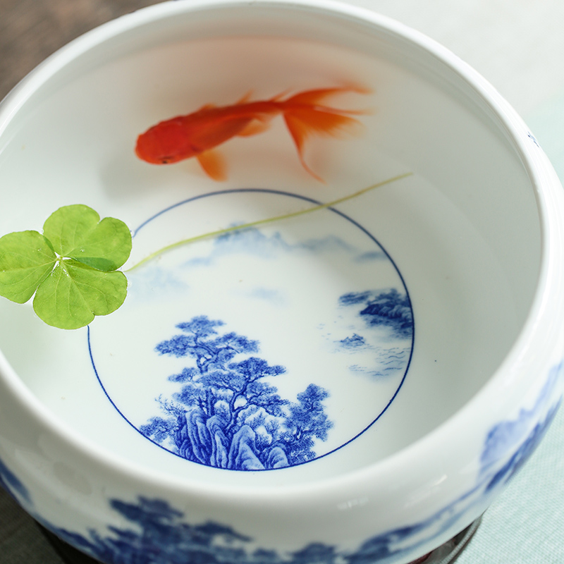 Jingdezhen ceramic aquarium goldfish large blue and white turtle slept GangPen bowl lotus refers to basin of lotus cylinder small POTS