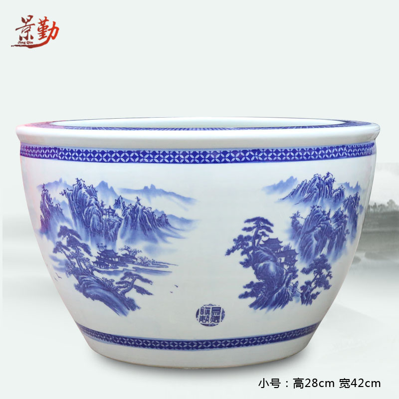 Jingdezhen ceramics aquarium blue and white porcelain jar landscapes water lily cylinder home furnishing articles carried in water