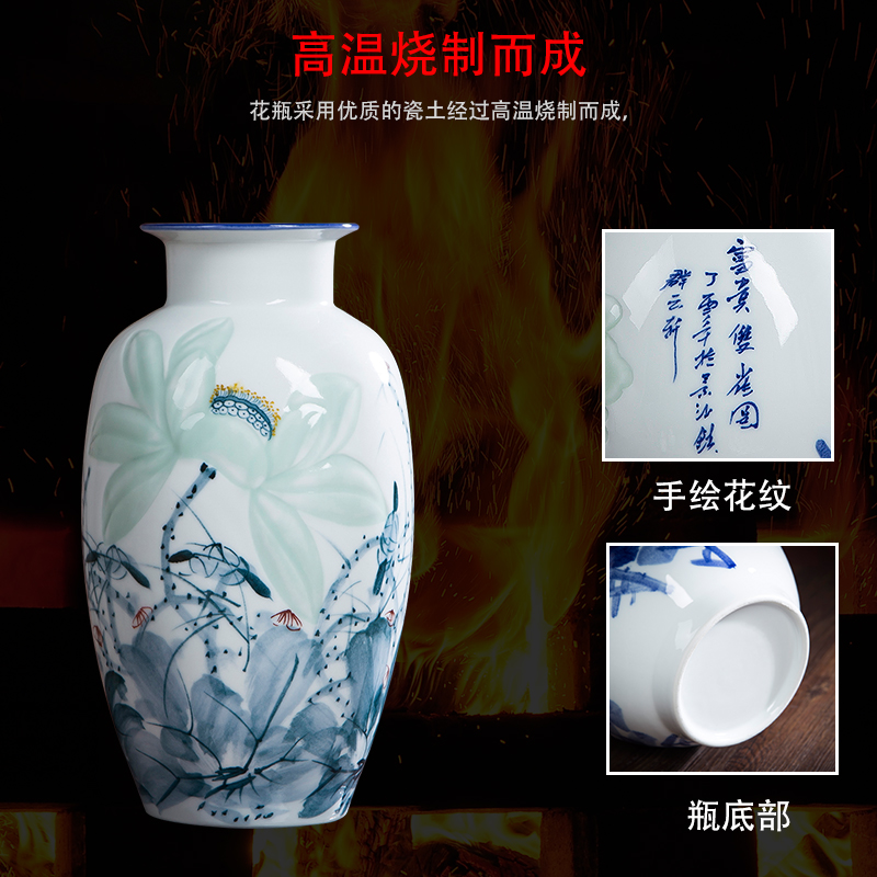 Jingdezhen hand - made ceramic porcelain vase furnishing articles hand - made lotus flower arranging the modern Chinese style living room sitting room adornment