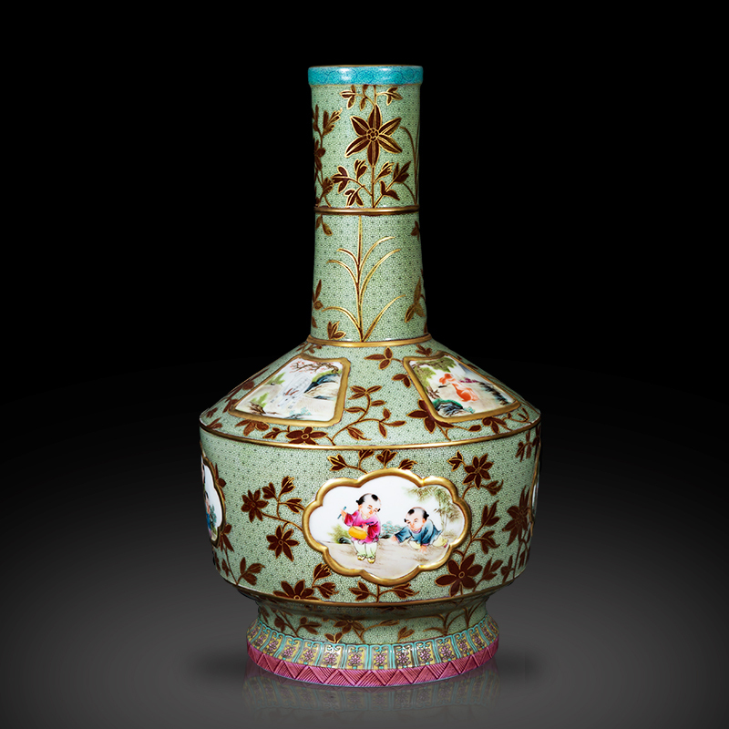 Jingdezhen ceramics imitation the qing yongzheng paint powder enamel vase figure sitting room adornment is placed flowers open window baby play