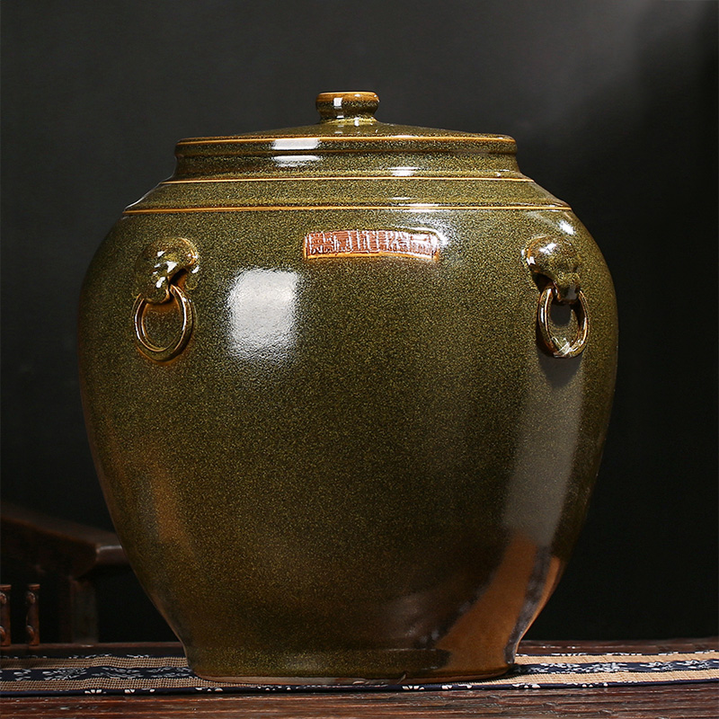 Ceramic barrel moistureproof cover gasket 50 jins home tea water jar with cover at the end of the storage tank household moistureproof insect - resistant