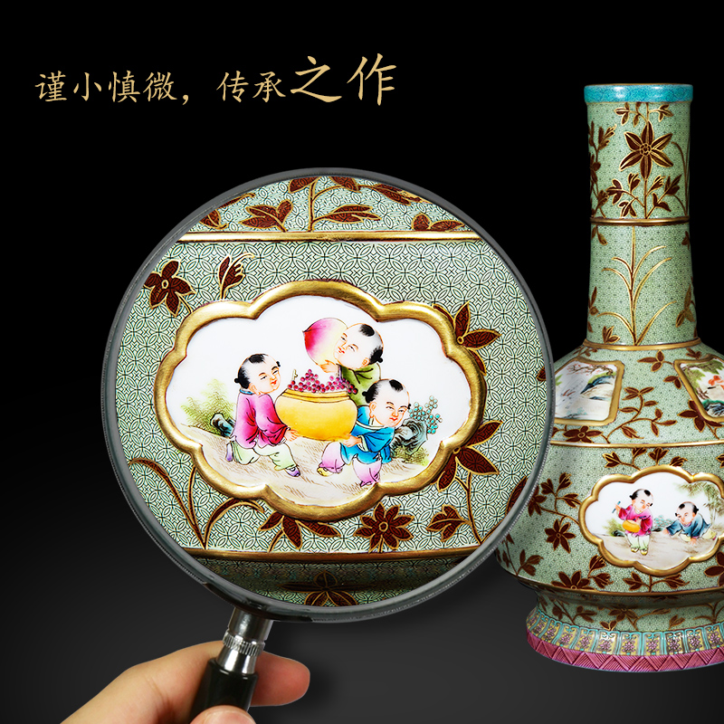 Jingdezhen ceramics imitation the qing yongzheng paint powder enamel vase figure sitting room adornment is placed flowers open window baby play