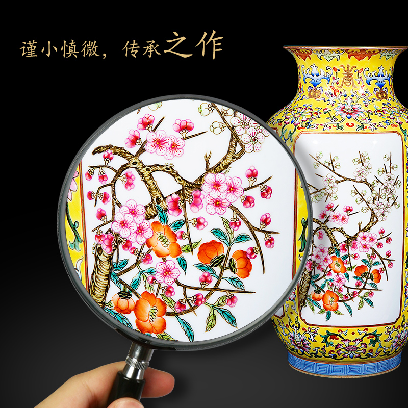 Jingdezhen imperial up chinaware imitation the qing qianlong pastel yellow flower vase in the sitting room decorate household furnishing articles