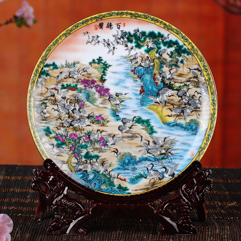 Jingdezhen ceramics furnishing articles hanging dish sitting room decoration plate of blue and white porcelain enamel household crafts