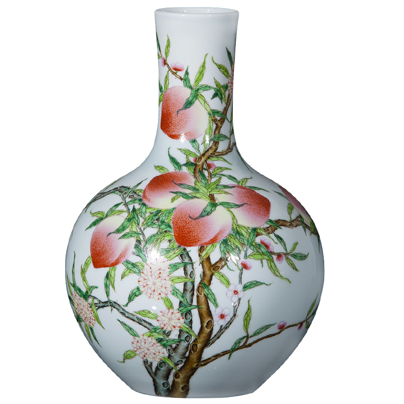 Jingdezhen ceramics vase shadow blue glaze antique pastel peach tree modern handicraft decorative furnishing articles