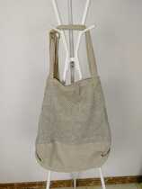 Korean handmade original knitted linen stitching large shoulder bag large capacity natural linen cloth bag