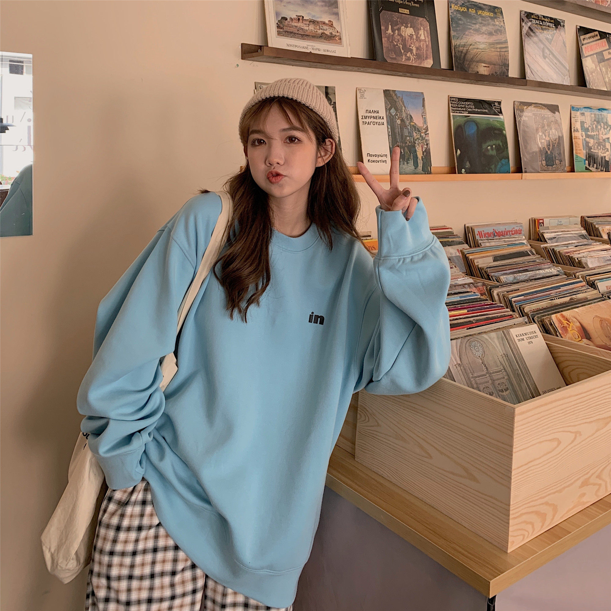 clara lee秋印花卫衣男女长袖t恤ins韩版宽松百搭套头上衣情侣xy