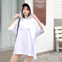 The short-sleeved sweater Xia Bojin hat loose Han version of the long yard fat mm 200 kg t-shirt with hat tide