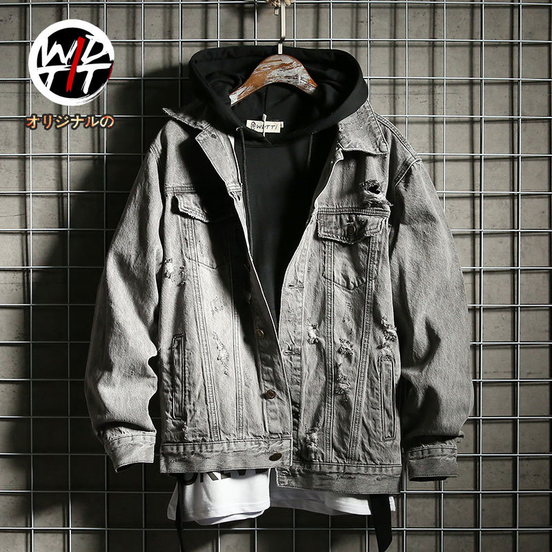 Wdtti original Japanese retro denim jacket men washed to do the old Korean trend hole denim jacket jacket