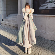 New pork cotton clothes plus thickened female middle school long 2022 winter dress small Korean version ins student coat